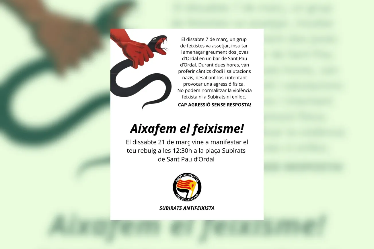 «Cap agressió sense resposta»: concentració a Sant Pau d'Ordal contra la violència feixista